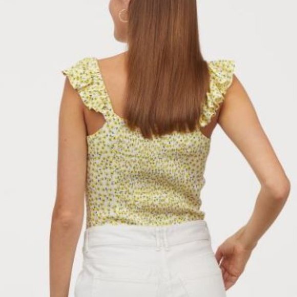H&M Yellow Floral Ruffle-trimmed Top - Picture 3 of 13